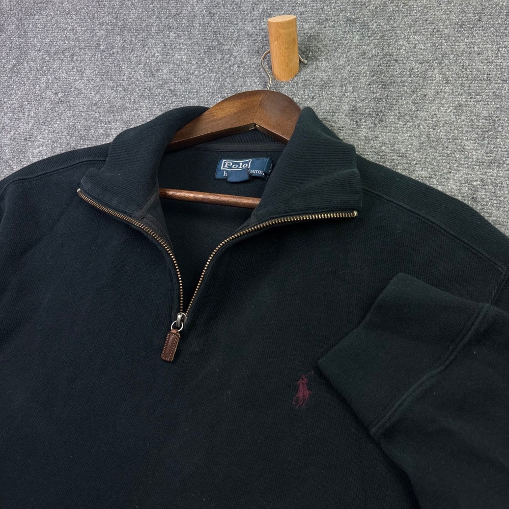 Polo Ralph Lauren Quarter Zip Pullover Mens XL Black Cotton Knit Sweater 0350